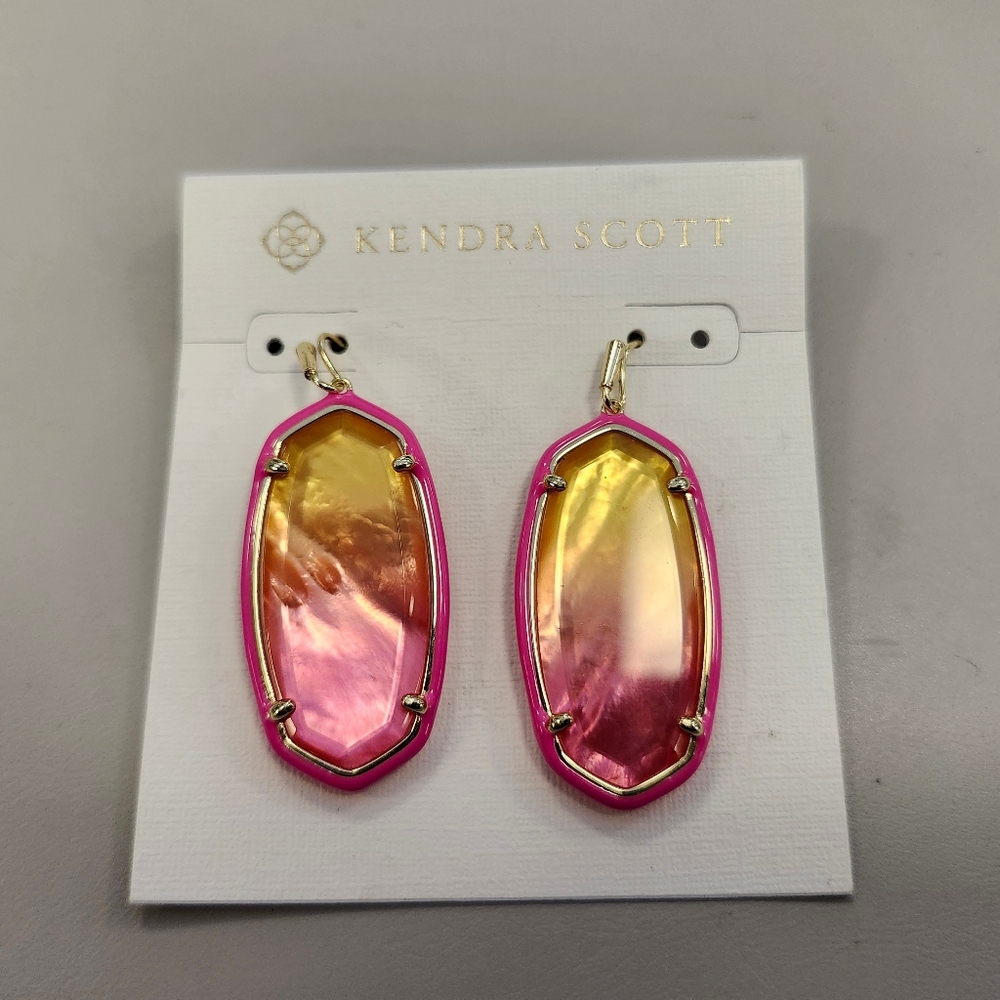 NWT Kendra Scott Gold-Tone Elle Enamel Framed Earrings in Sunset Ombre Illusion